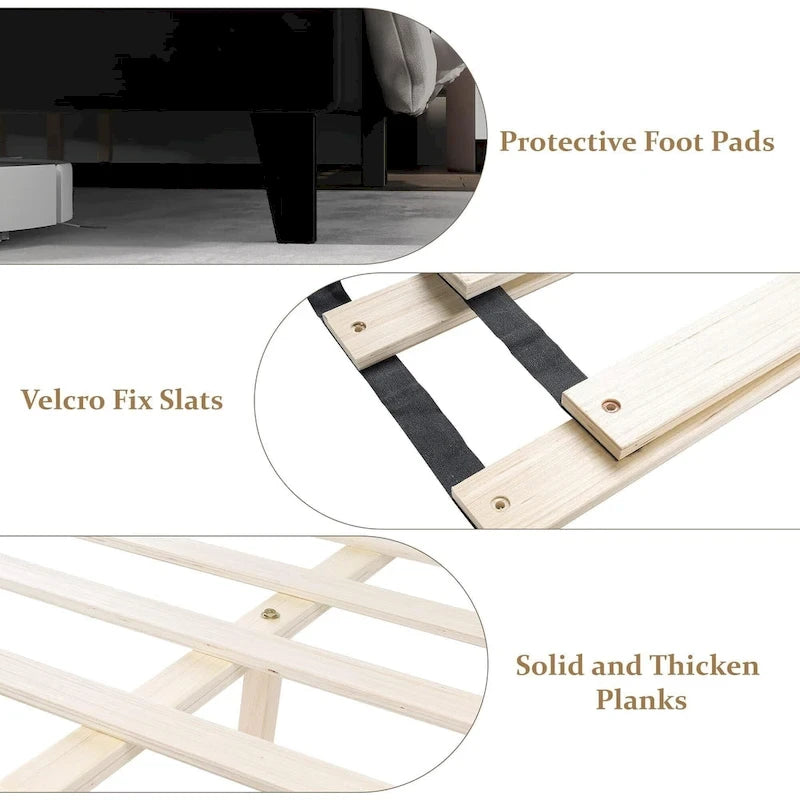 Upholstered Platform Bed Frame with Wingback Headboard-12