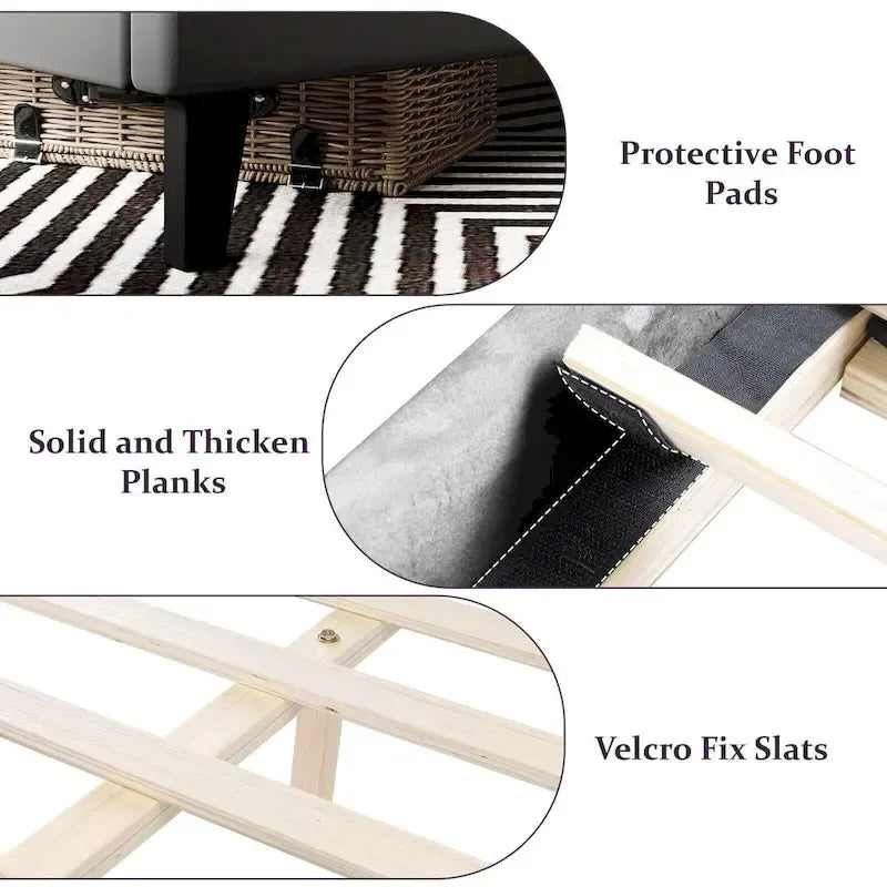 Upholstered Platform Bed Frame with Wingback Headboard-19