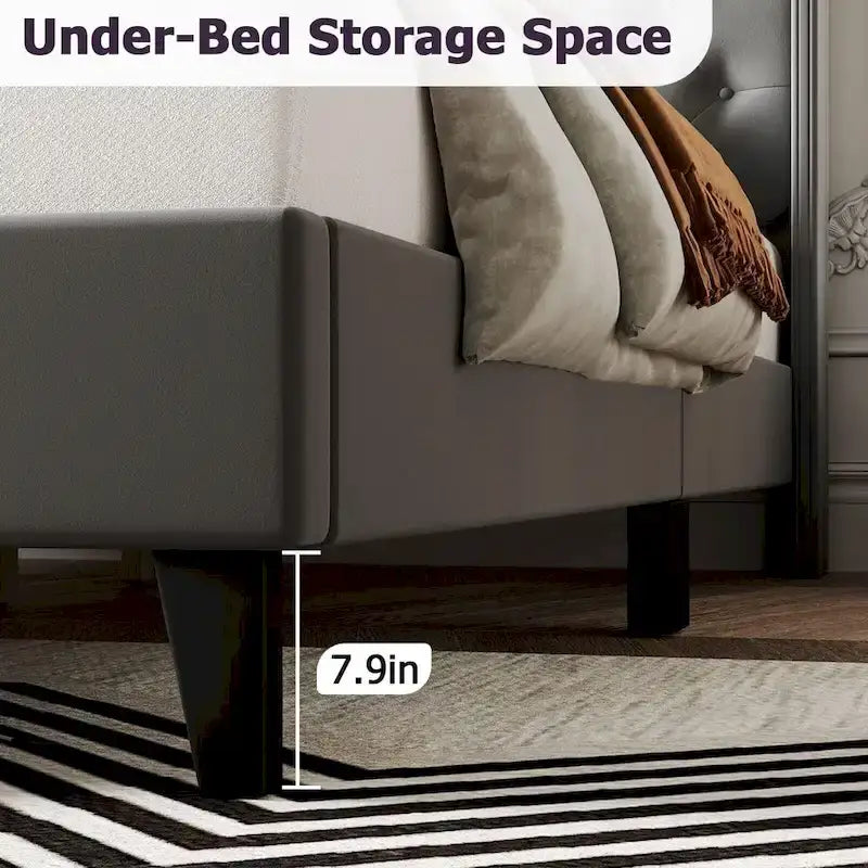 Upholstered Platform Bed Frame with Wingback Headboard-22