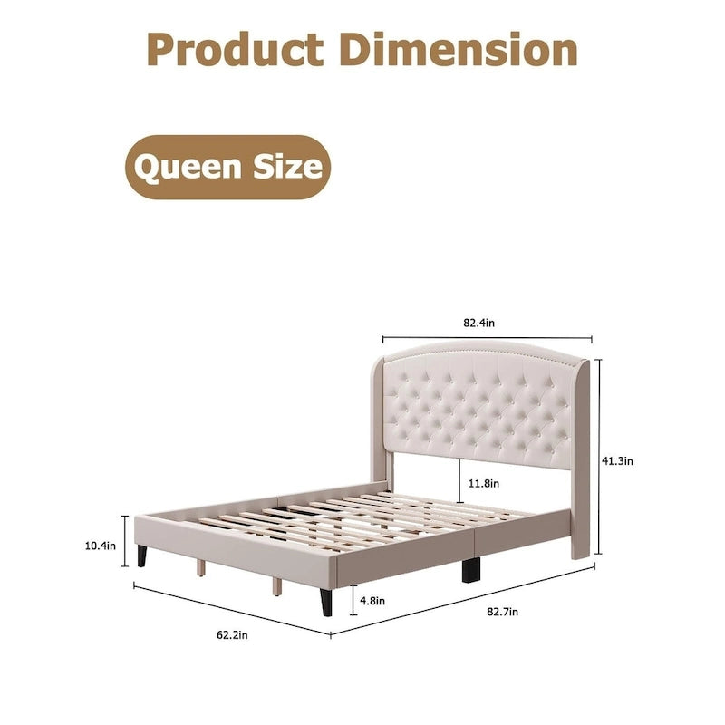 Upholstered Platform Bed Frame with Wingback Headboard-24