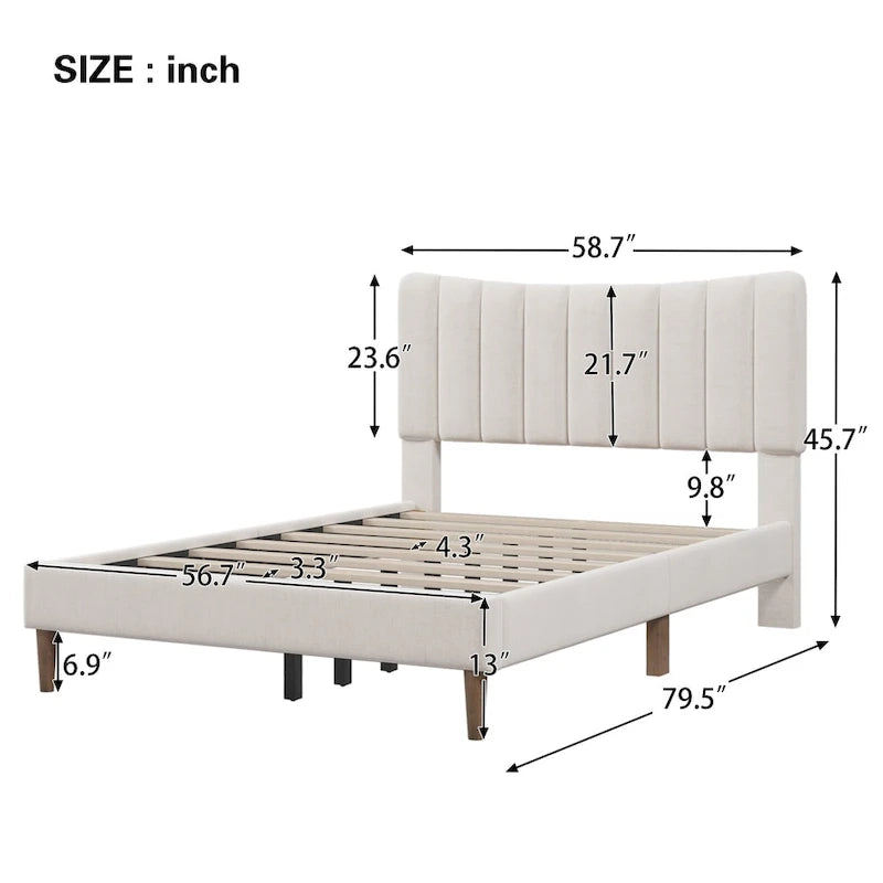 Full Upholstered Platform Bed Frame-24