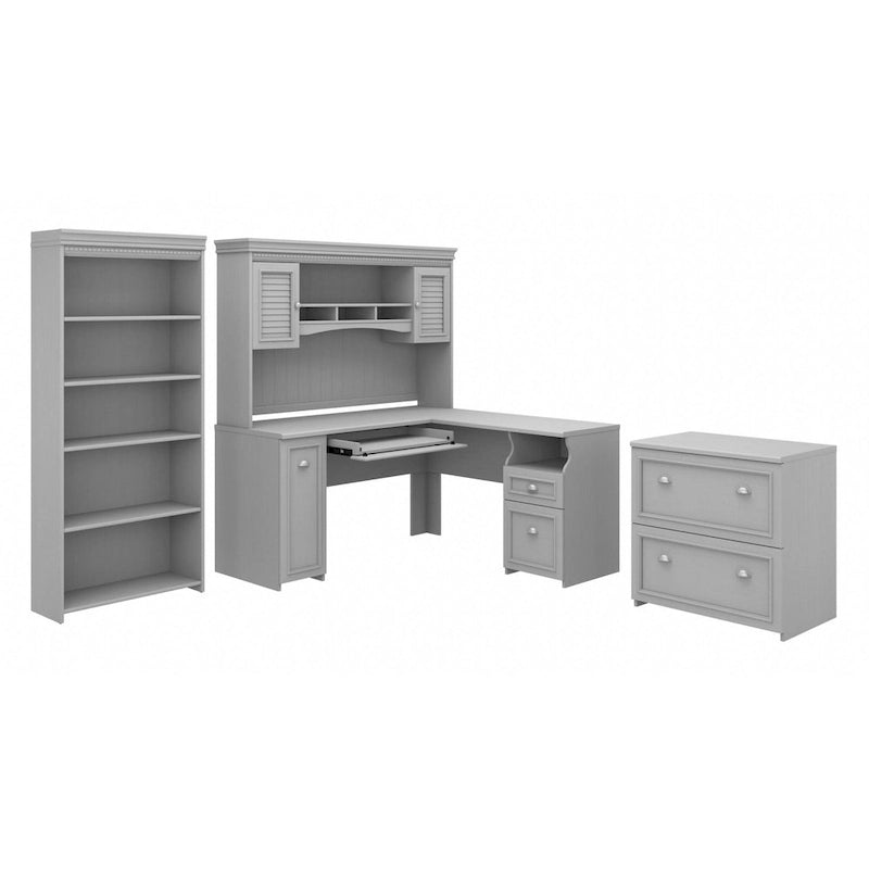Fairview 60W Desk with Hutch, Cabinet and Bookcase by Bush Furniture-2