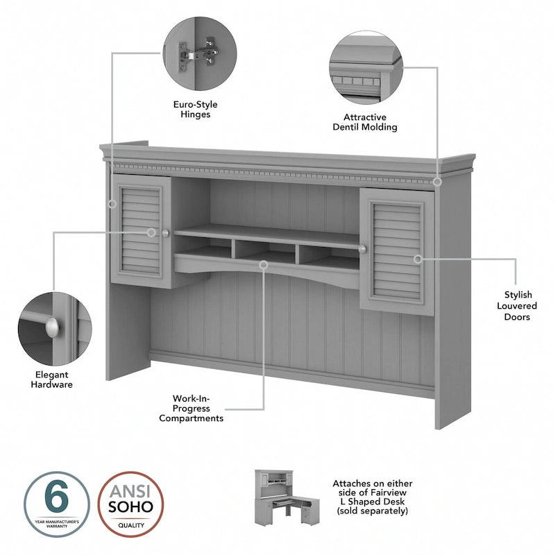 Fairview 60W Desk with Hutch, Cabinet and Bookcase by Bush Furniture-6