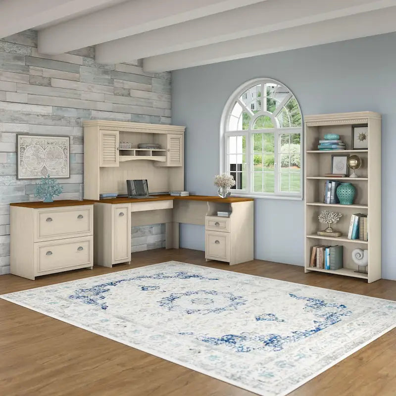 Fairview 60W Desk with Hutch, Cabinet and Bookcase by Bush Furniture-8