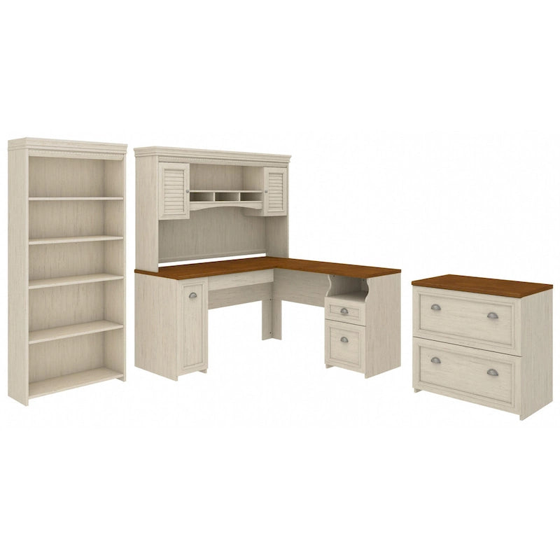 Fairview 60W Desk with Hutch, Cabinet and Bookcase by Bush Furniture-9
