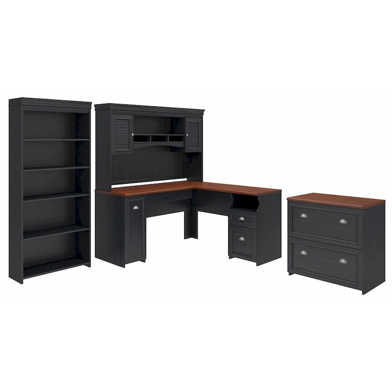 Fairview 60W Desk with Hutch, Cabinet and Bookcase by Bush Furniture-24