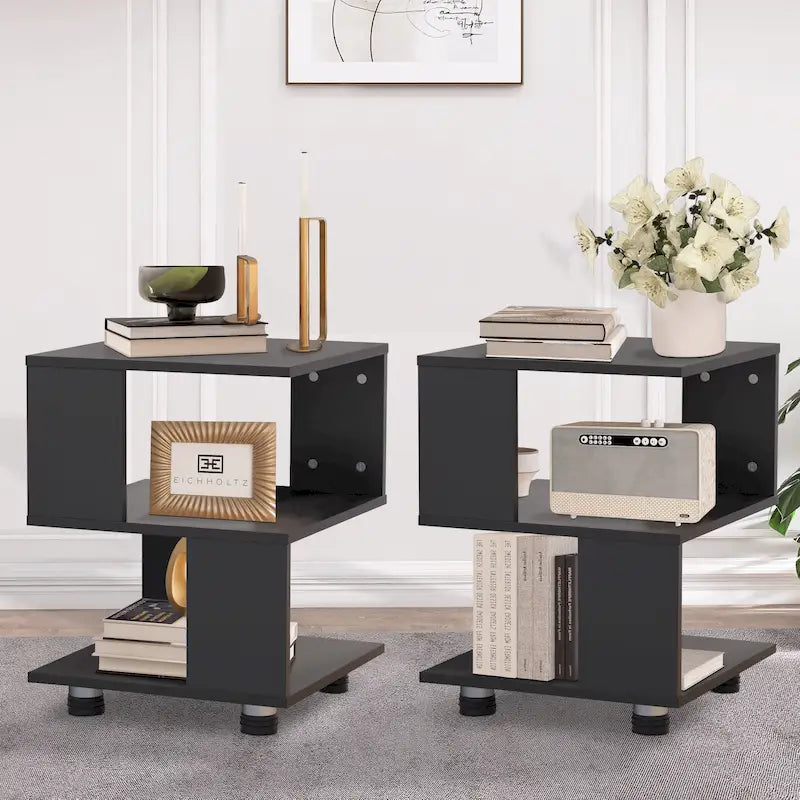 Modern 2-Tier Magic Cube Nightstands with Hollow Rectangle Design  Contemporary Bedroom Storage Table-7