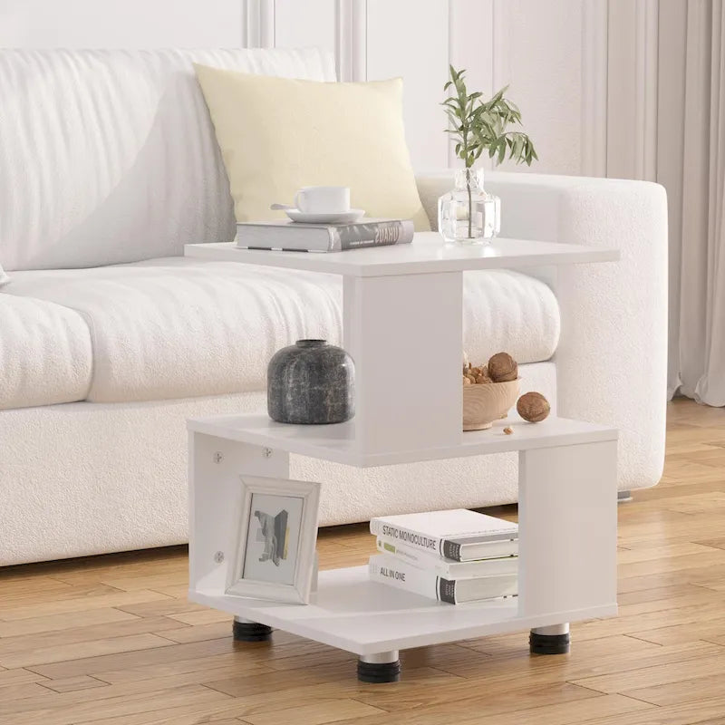 Modern 2-Tier Magic Cube Nightstands with Hollow Rectangle Design  Contemporary Bedroom Storage Table-2