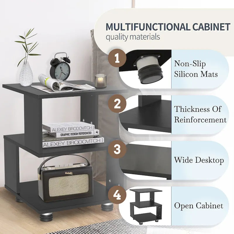 Modern 2-Tier Magic Cube Nightstands with Hollow Rectangle Design  Contemporary Bedroom Storage Table-3