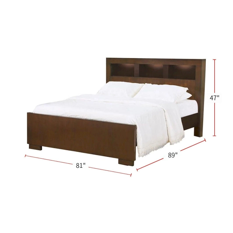 Wood Bed with Bookcase Headboard in Cappuccino-3