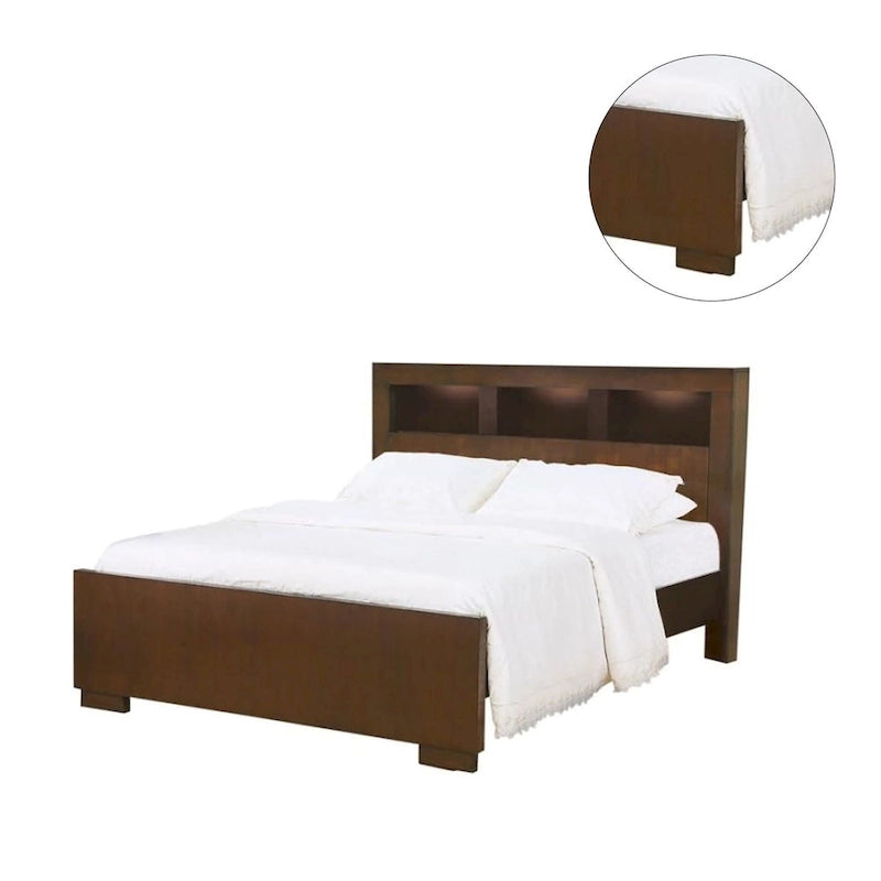 Wood Bed with Bookcase Headboard in Cappuccino-4