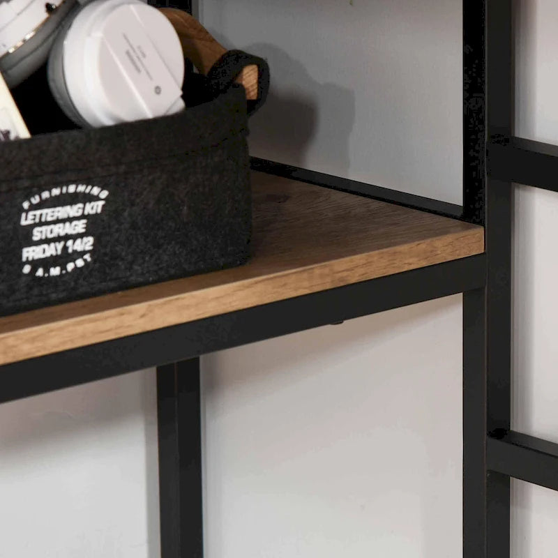 HOMCOM L-Shaped Home Office Writing Desk with Storage Shelf, Drawer, Brown-8