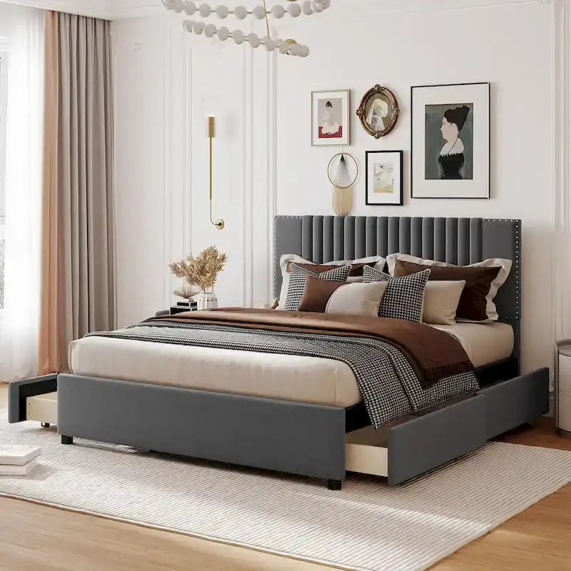 Queen Size Upholstered Platform Bed-2