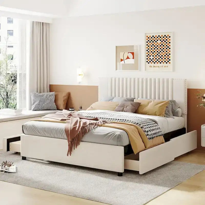 Queen Size Upholstered Platform Bed-7