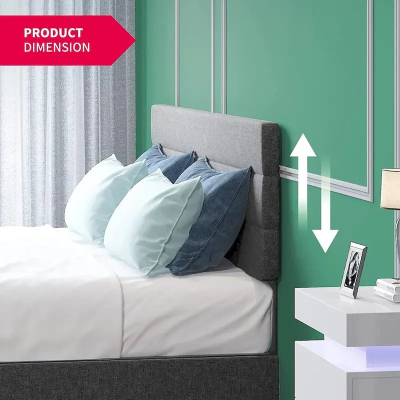 Mixoy Full/Queen/King Size Bed Frame, No Box Spring Needed Bed Frame with Headboard, Upholstered Platform Bed Frame for Bedroom-4