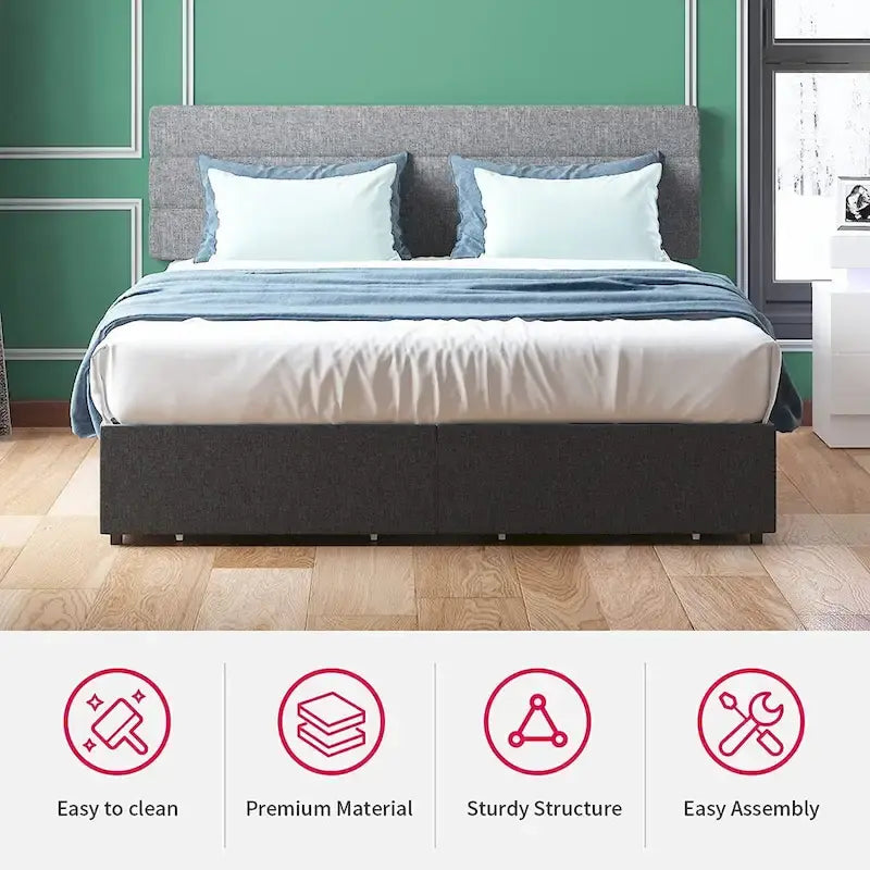 Mixoy Full/Queen/King Size Bed Frame, No Box Spring Needed Bed Frame with Headboard, Upholstered Platform Bed Frame for Bedroom-5