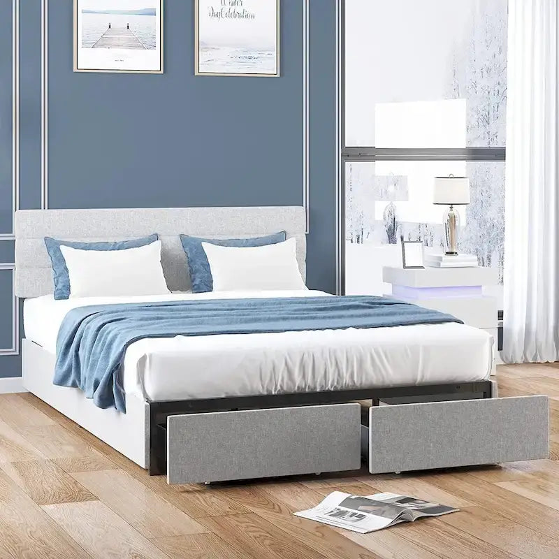 Mixoy Full/Queen/King Size Bed Frame, No Box Spring Needed Bed Frame with Headboard, Upholstered Platform Bed Frame for Bedroom-6