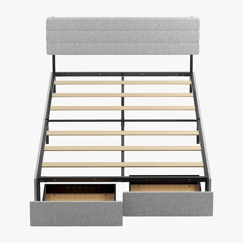 Mixoy Full/Queen/King Size Bed Frame, No Box Spring Needed Bed Frame with Headboard, Upholstered Platform Bed Frame for Bedroom-7