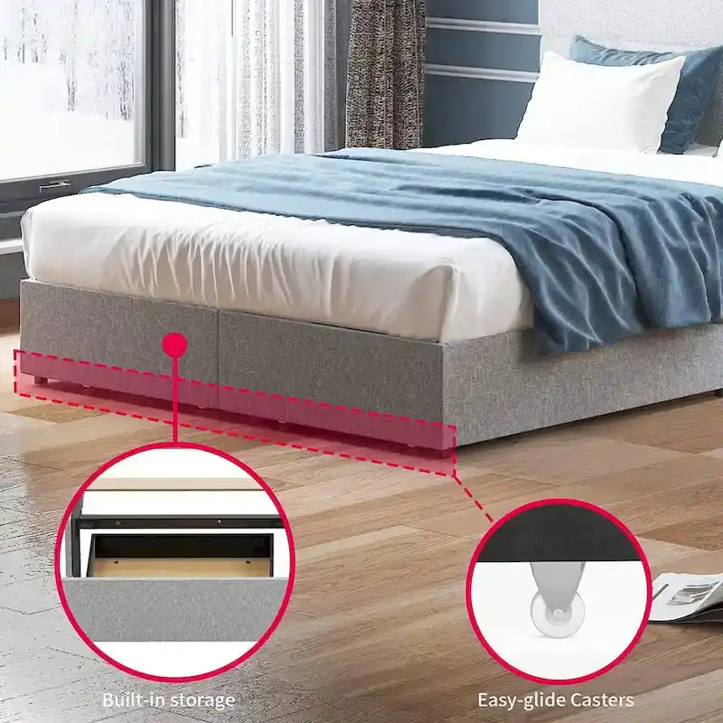 Mixoy Full/Queen/King Size Bed Frame, No Box Spring Needed Bed Frame with Headboard, Upholstered Platform Bed Frame for Bedroom-8