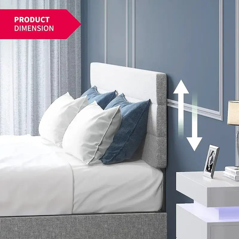 Mixoy Full/Queen/King Size Bed Frame, No Box Spring Needed Bed Frame with Headboard, Upholstered Platform Bed Frame for Bedroom-9