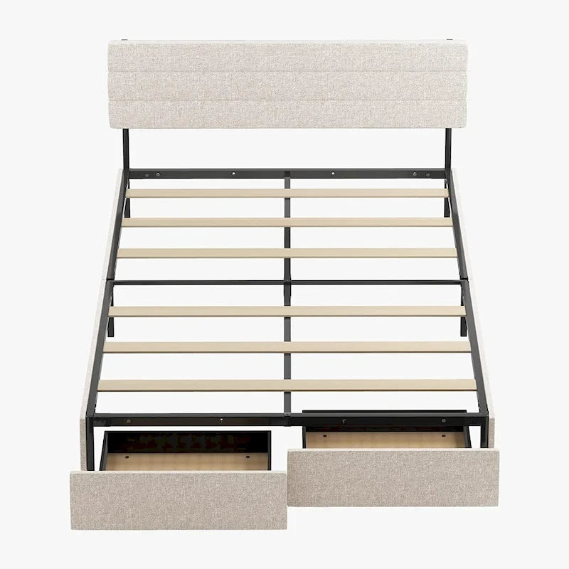 Mixoy Full/Queen/King Size Bed Frame, No Box Spring Needed Bed Frame with Headboard, Upholstered Platform Bed Frame for Bedroom-12