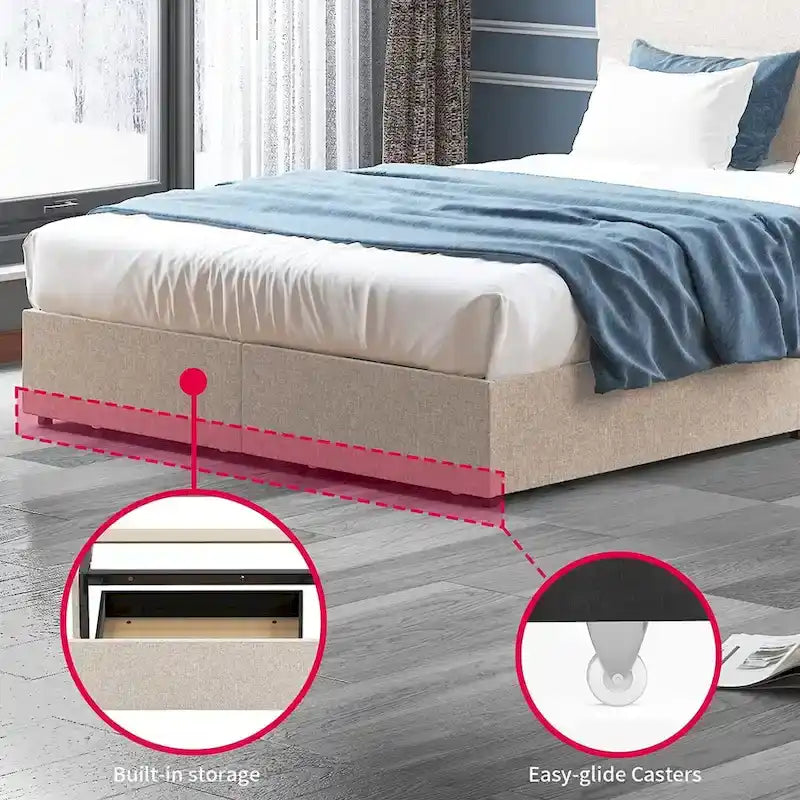 Mixoy Full/Queen/King Size Bed Frame, No Box Spring Needed Bed Frame with Headboard, Upholstered Platform Bed Frame for Bedroom-13