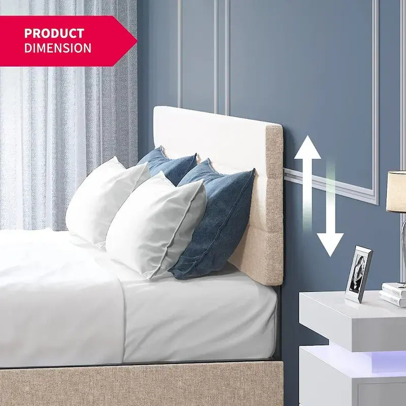 Mixoy Full/Queen/King Size Bed Frame, No Box Spring Needed Bed Frame with Headboard, Upholstered Platform Bed Frame for Bedroom-14