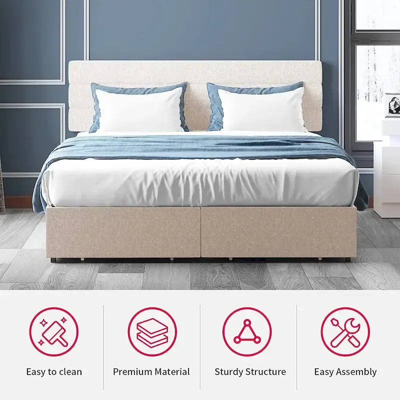 Mixoy Full/Queen/King Size Bed Frame, No Box Spring Needed Bed Frame with Headboard, Upholstered Platform Bed Frame for Bedroom-15