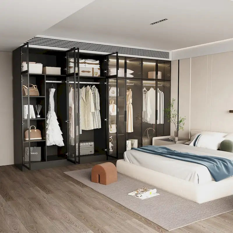 59.1W Glass Door Wardrobe: Illuminated Interiors Closet Arimore Large-4