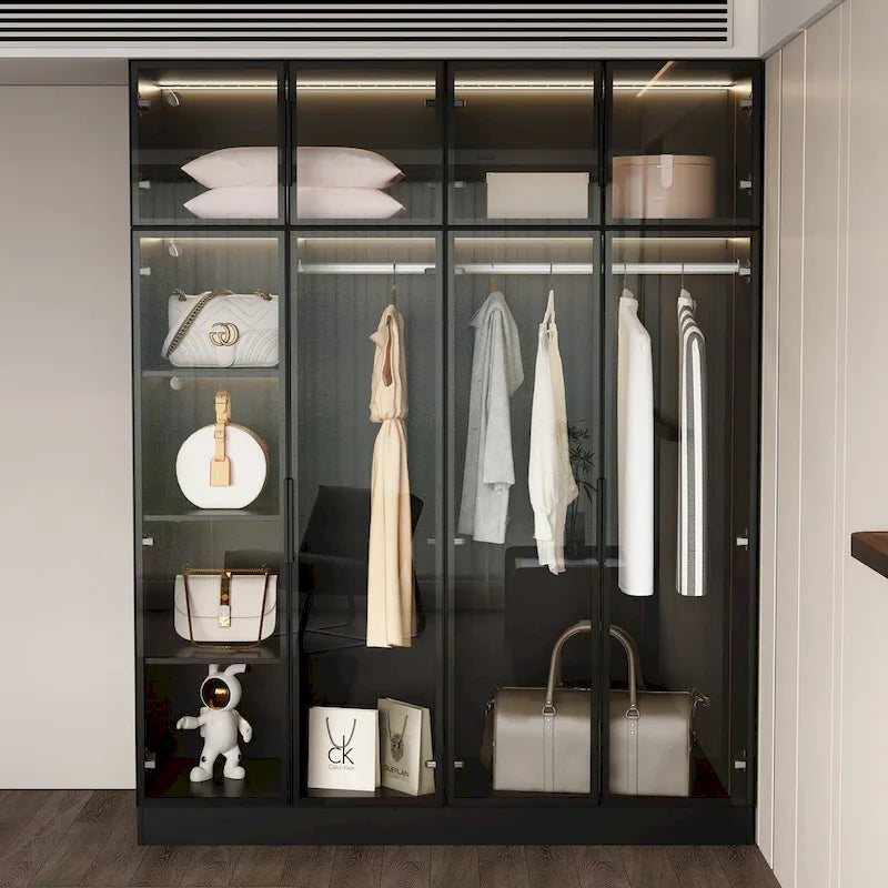 59.1W Glass Door Wardrobe: Illuminated Interiors Closet Arimore Large-5