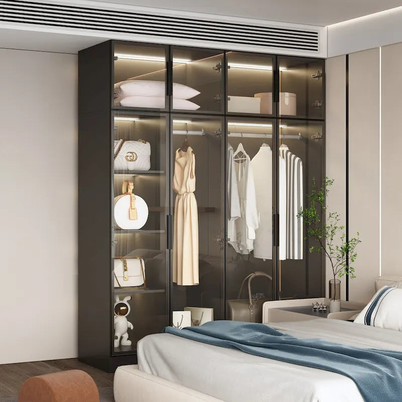 59.1W Glass Door Wardrobe: Illuminated Interiors Closet Arimore Large-6