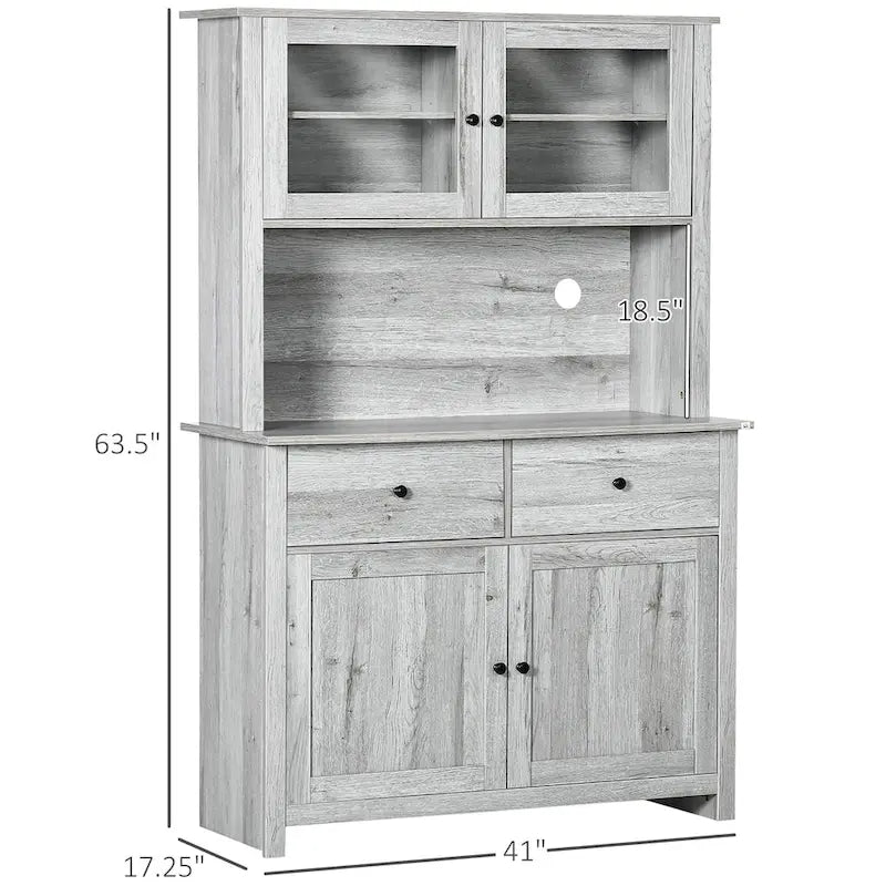 HOMCOM 63.5 Kitchen Buffet with Hutch, Pantry Storage Cabinet with 4 Shelves, Drawers, Framed Glass Doors-4