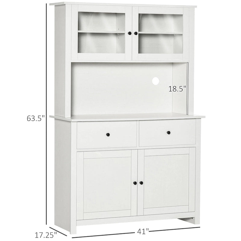 HOMCOM 63.5 Kitchen Buffet with Hutch, Pantry Storage Cabinet with 4 Shelves, Drawers, Framed Glass Doors-12