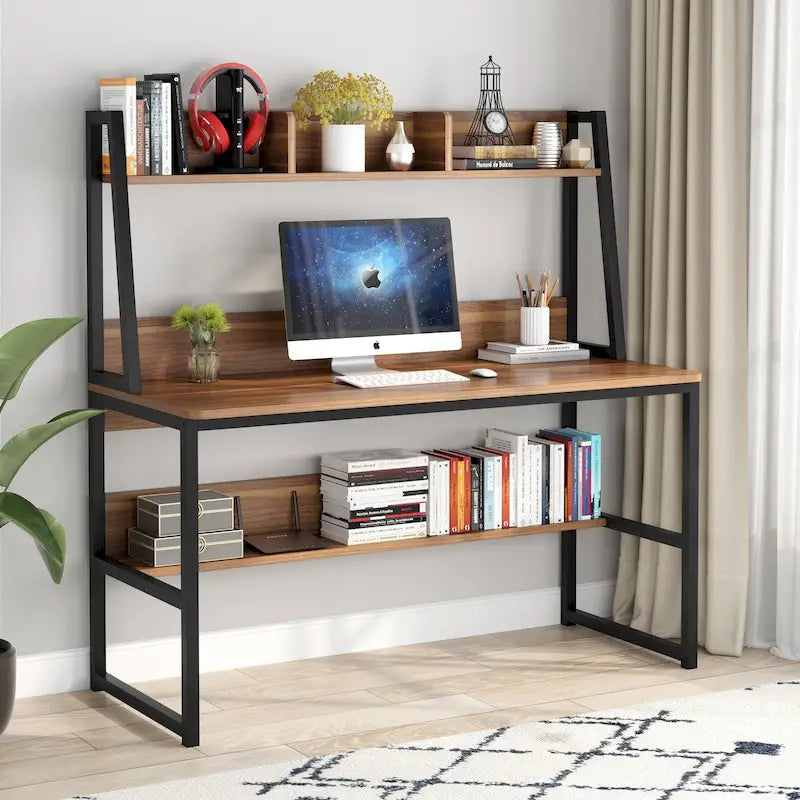 47 Inch Modern Computer Desk with Hutch and Bookshelf-36
