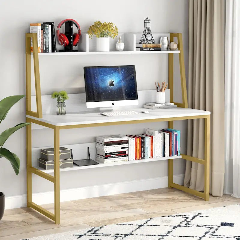 47 Inch Modern Computer Desk with Hutch and Bookshelf-38