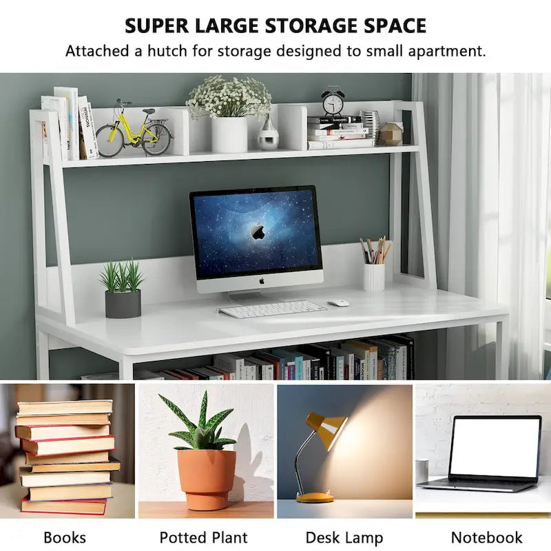47 Inch Modern Computer Desk with Hutch and Bookshelf-4