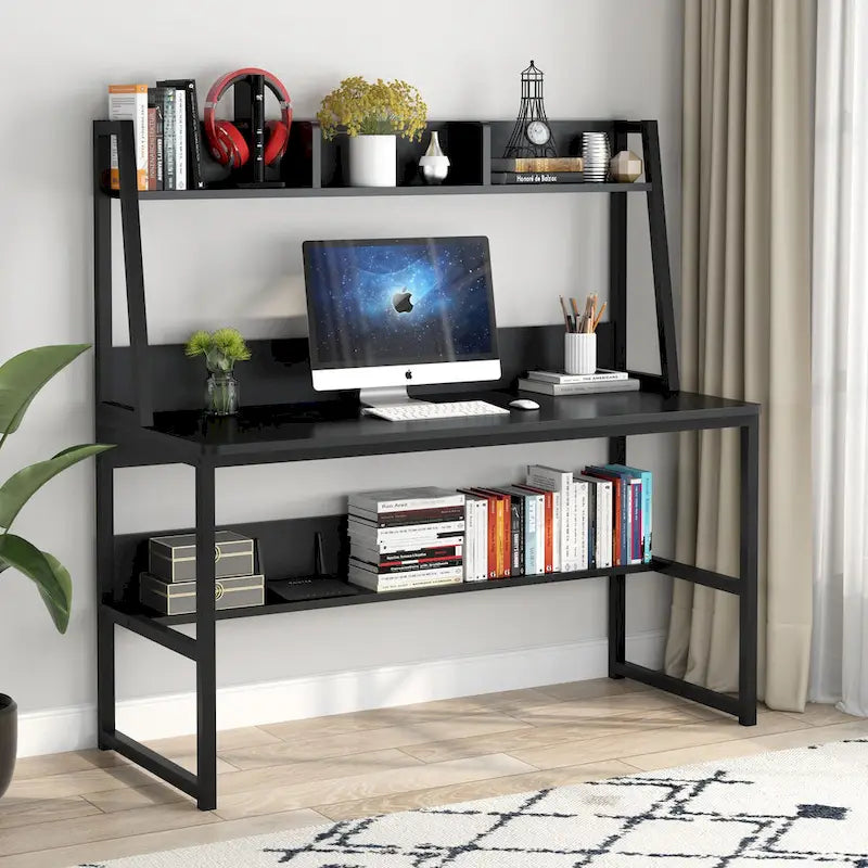 47 Inch Modern Computer Desk with Hutch and Bookshelf-8