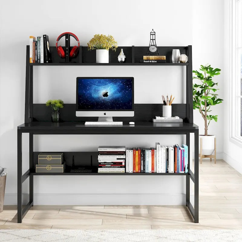 47 Inch Modern Computer Desk with Hutch and Bookshelf-10