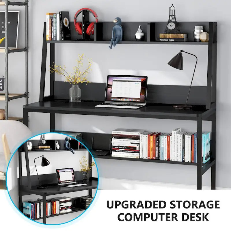 47 Inch Modern Computer Desk with Hutch and Bookshelf-11