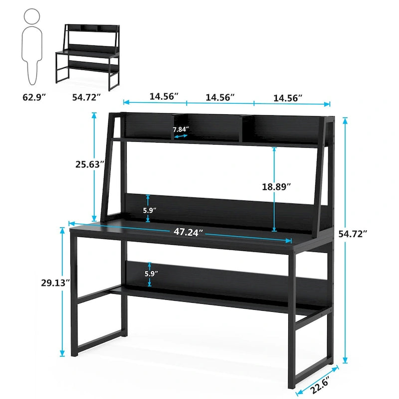 47 Inch Modern Computer Desk with Hutch and Bookshelf-12