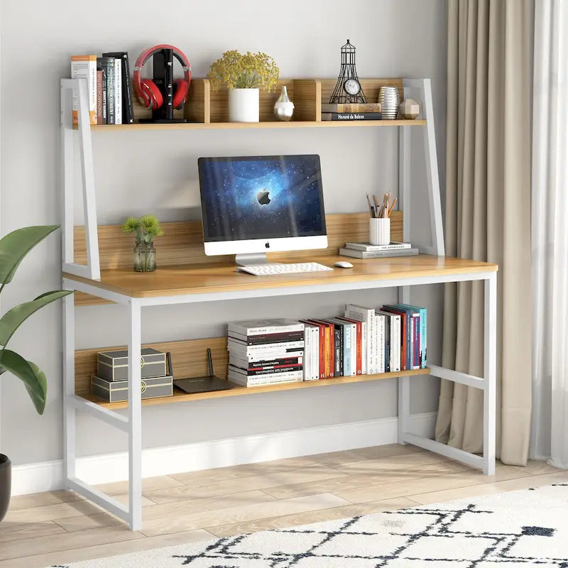 47 Inch Modern Computer Desk with Hutch and Bookshelf-15