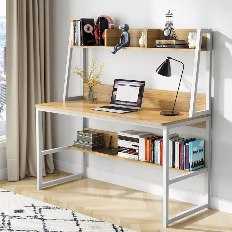 47 Inch Modern Computer Desk with Hutch and Bookshelf-16