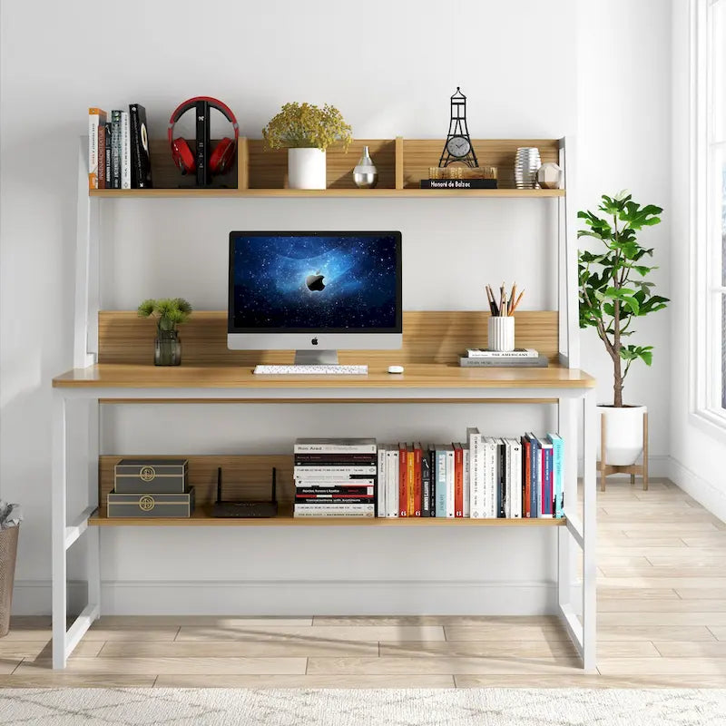 47 Inch Modern Computer Desk with Hutch and Bookshelf-17