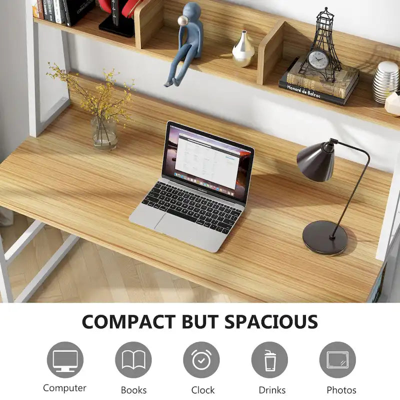 47 Inch Modern Computer Desk with Hutch and Bookshelf-19