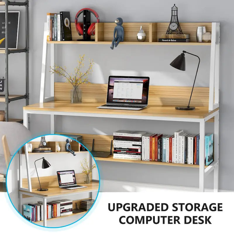 47 Inch Modern Computer Desk with Hutch and Bookshelf-20