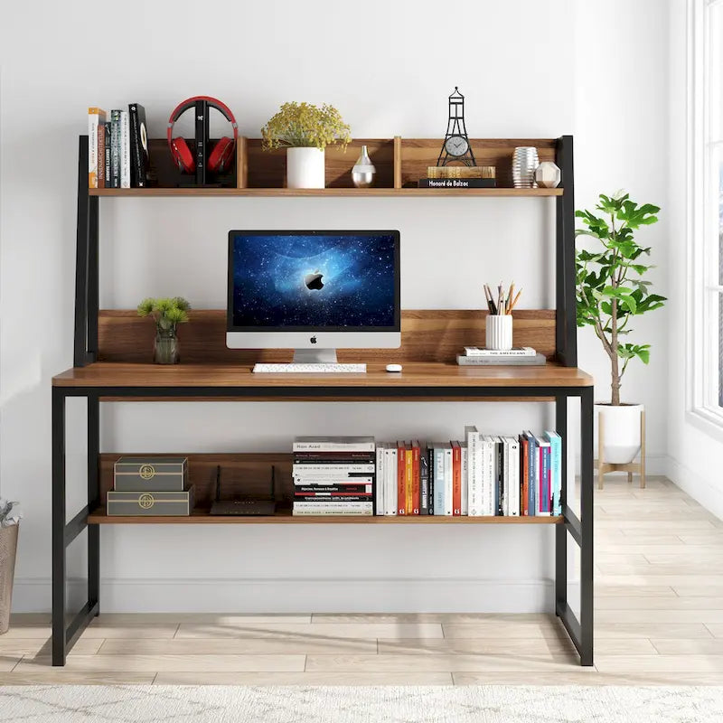 47 Inch Modern Computer Desk with Hutch and Bookshelf-24