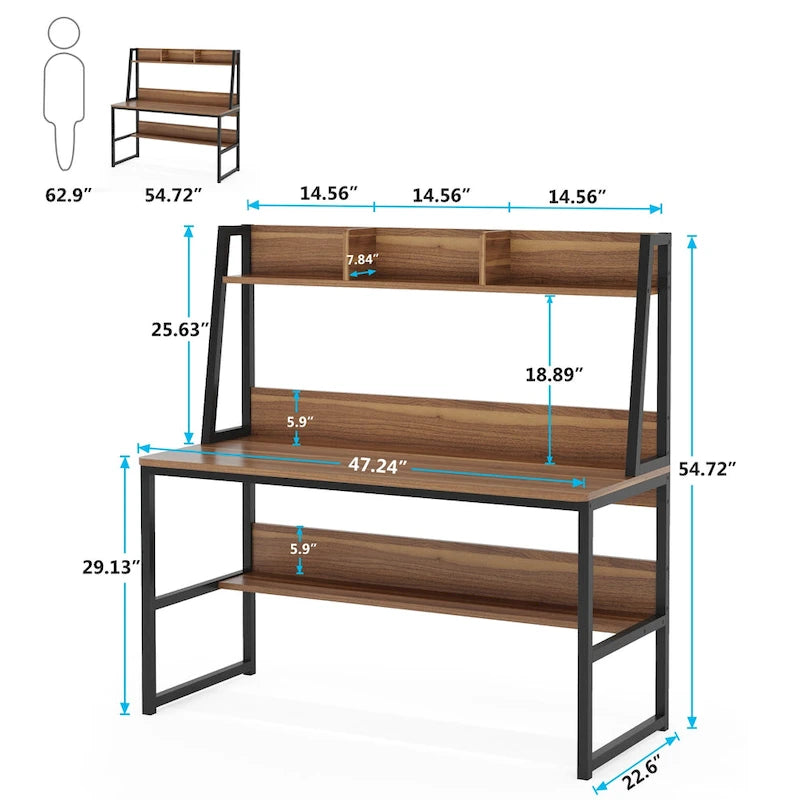 47 Inch Modern Computer Desk with Hutch and Bookshelf-26