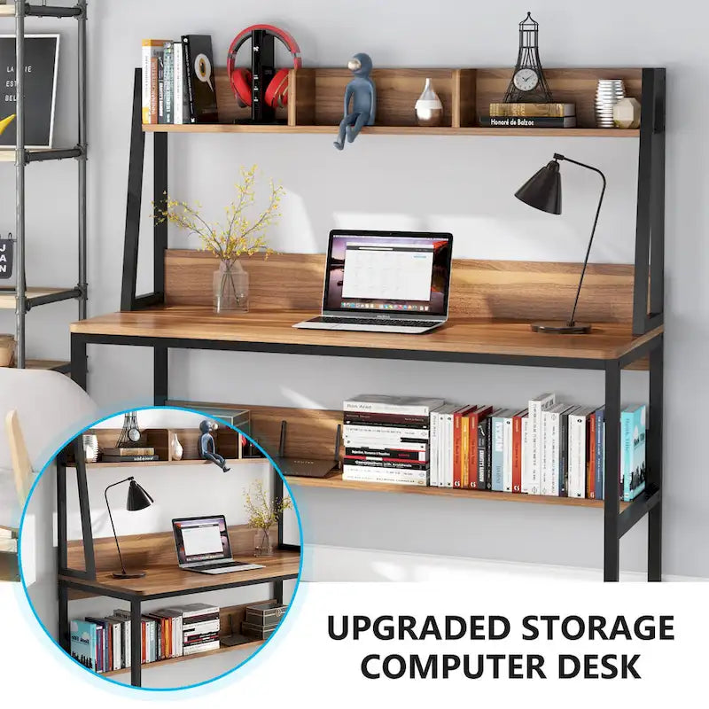 47 Inch Modern Computer Desk with Hutch and Bookshelf-27