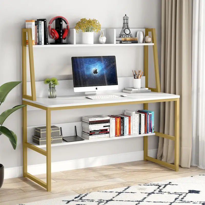 47 Inch Modern Computer Desk with Hutch and Bookshelf-29