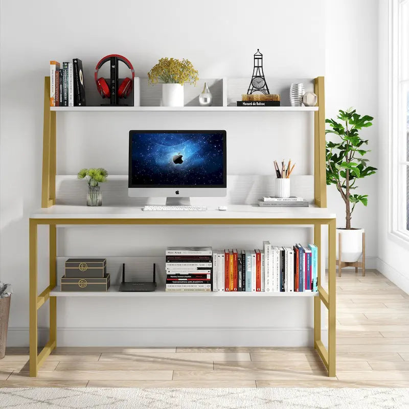 47 Inch Modern Computer Desk with Hutch and Bookshelf-31
